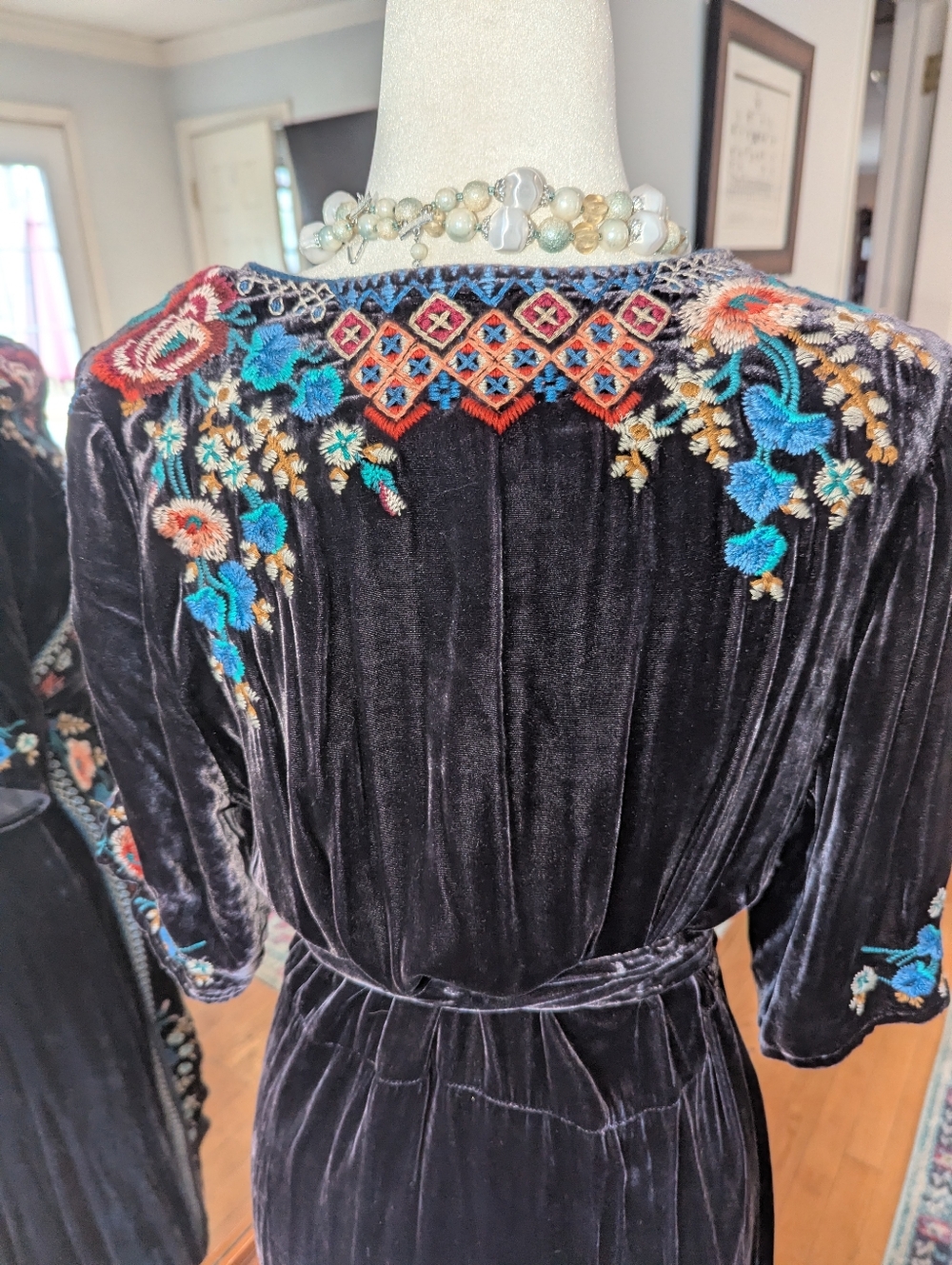Johnny Was Black Velvet Embroidered Wrap Maxi Dress - Picture 8 of 11
